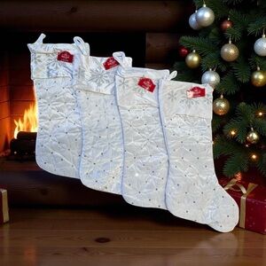 Holiday Time set of 4-Silver Snowflake Quilted Christmas Stockings NWT